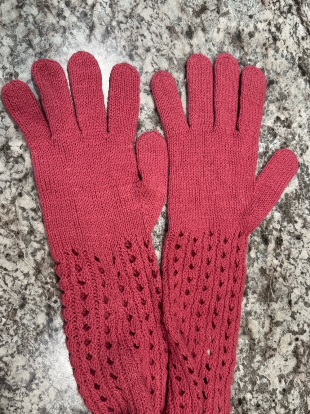Christine Berg Rose Knit Long Gloves with Lace Stitch Cuff NTW